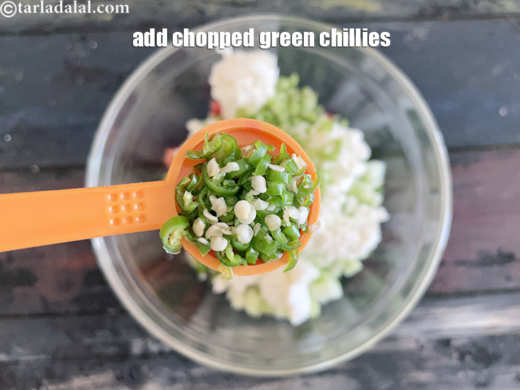 Step 12 – Add&nbsp;<meta charset="UTF-8" />1 tsp&nbsp;finely&nbsp;<a href="glossary-chopped-green-chilli-820i">chopped green chillies</a>.