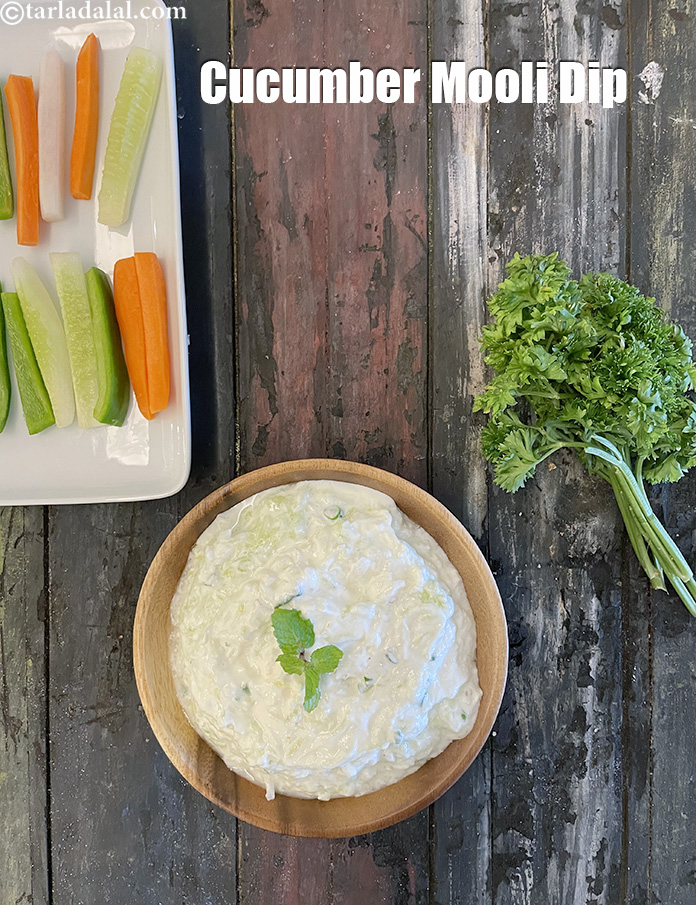 Step 15 – Serve chilled with carrot, cucumber and capsicum strips.