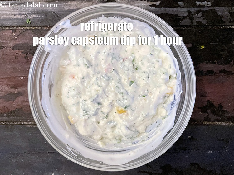 Step 19 – Refrigerate <meta charset="UTF-8" /><strong>parsley capsicum dip</strong> for 1 hour.