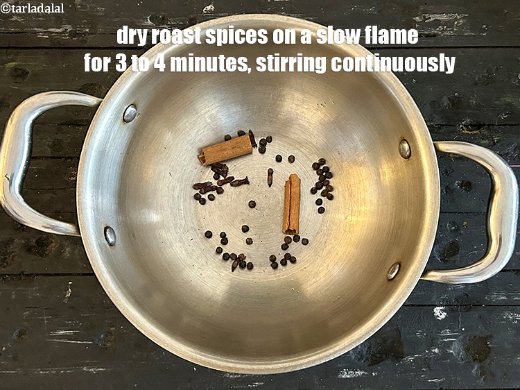 Step 21 – Dry roast spices on slow heat for 3 to 4 minutes, stirring continuosly.