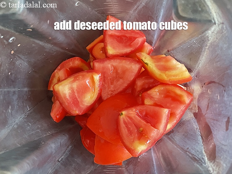Step 13 – Add&nbsp;<!--%3Cmeta%20charset%3D%22UTF-8%22%20%2F%3E-->1 cup&nbsp;<a href="glossary-tomato-cubes-728i">tomato cubes</a>&nbsp;deseeded. It is important to deseed the tomatoes in a mixer but …