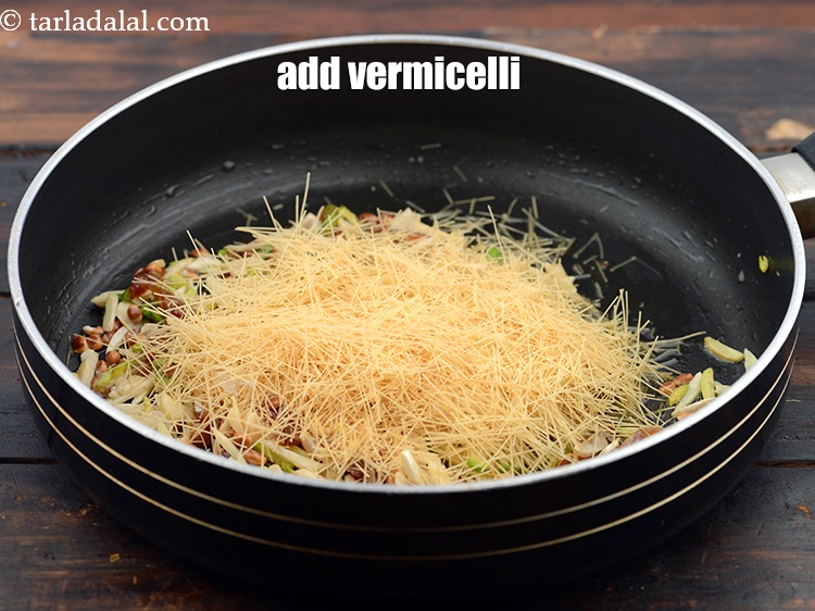 Step 11 – Add 1 cup&nbsp;<a href="https://www.tarladalal.com/glossary-vermicelli-semiya-seviyan-sevaiyan-646i">vermicelli (semiya)</a>.