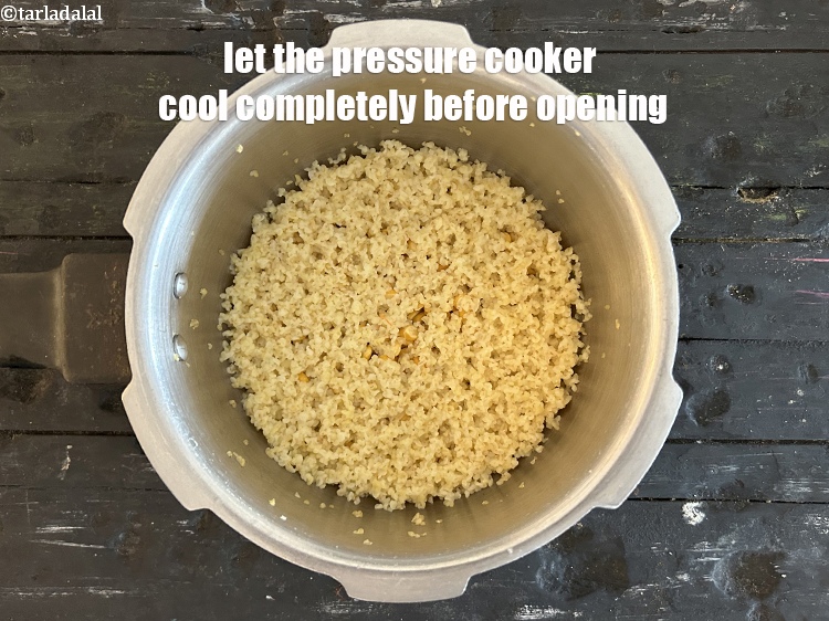 Step 12 – Let the pressure cooker cool completely before opening. The chana dal will not be fully …