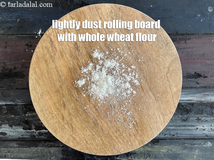 Step 14 – Lightly dust the rolling board using little whole wheat flour.&nbsp;