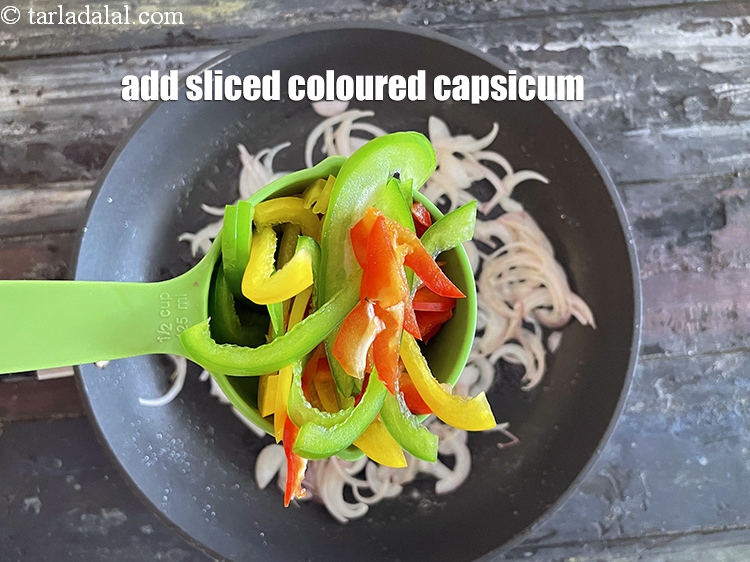 Step 11 – <html><head></head><body><p>Add&nbsp;1&nbsp;cup&nbsp;sliced coloured capsicum</p></body></html>