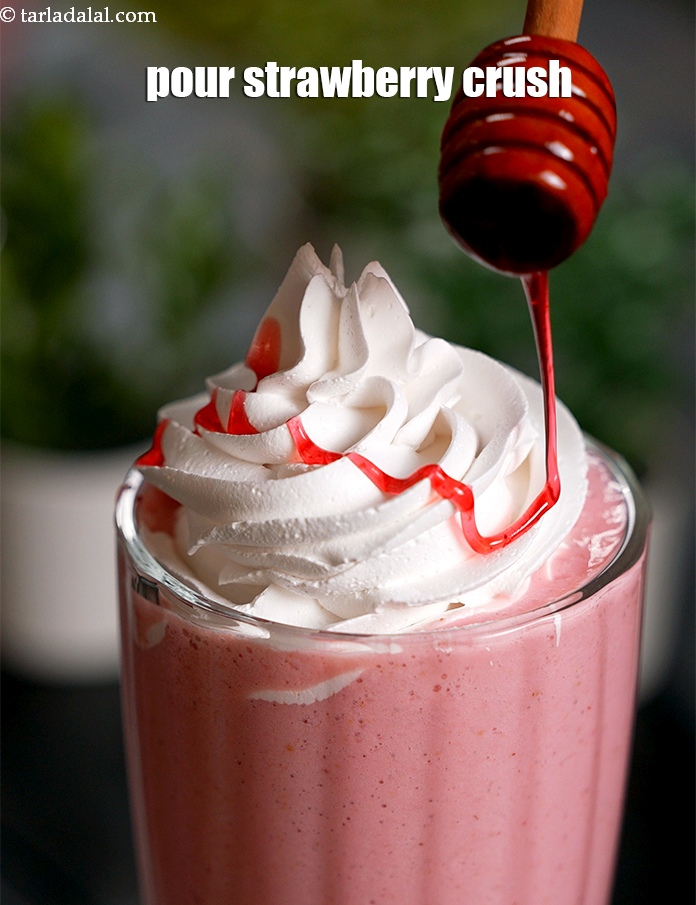Step 11 – Pour little <a href="https://www.tarladalal.com/glossary-strawberry-crush-strawberry-syrup-379i">strawberry crush</a> evenly over it.&nbsp;
