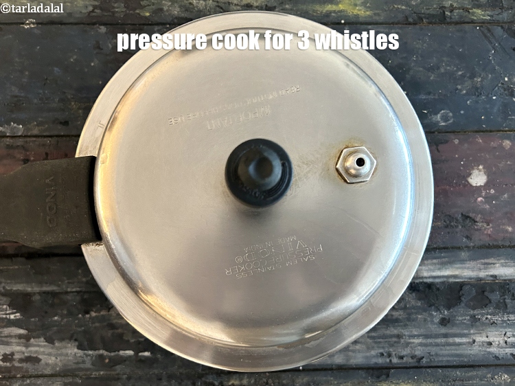 Step 12 – Pressure cook for<strong>&nbsp;3 </strong>whistles.
