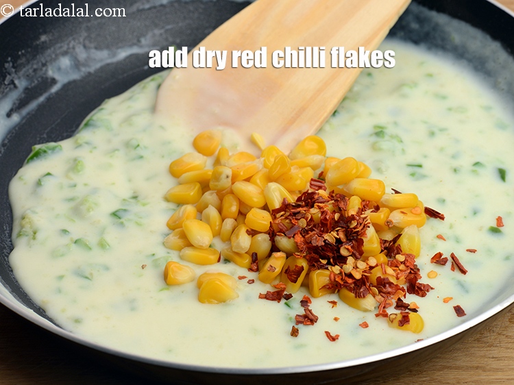 Step 11 – Add 1 tsp&nbsp;<a href="https://www.tarladalal.com/glossary-dry-red-chilli-flakes-paprika-338i">dry red chilli flakes (paprika)</a>.&nbsp;