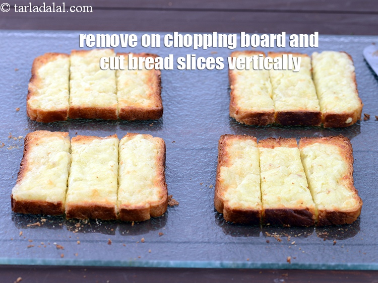 Step 10 – Remove it on a chopping board and cut all the bread slices vertically.