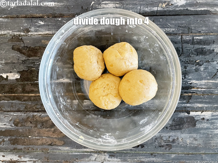 Step 11 – Divide the dough into 4 equal portions.