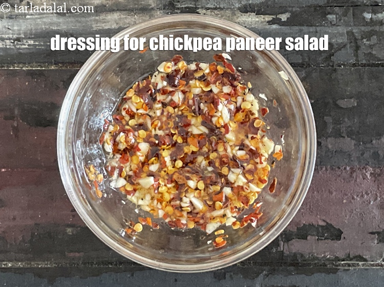 Step 23 – Dressing for chickpea paneer salad.