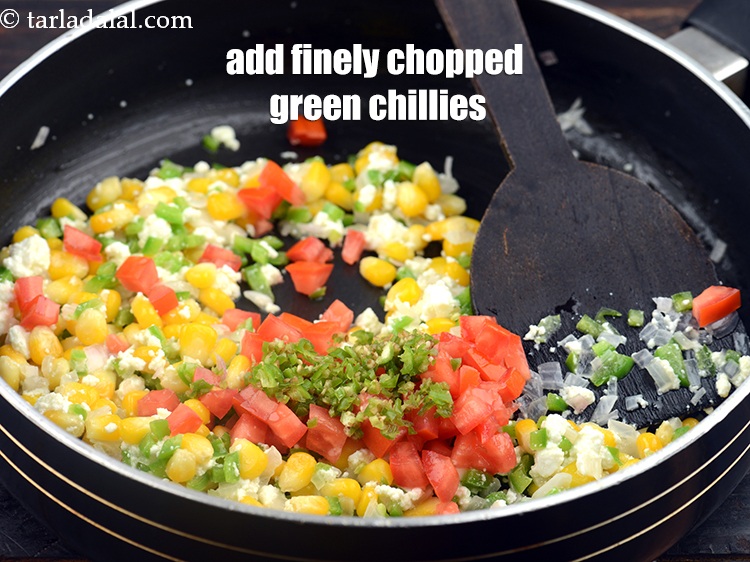 Step 11 – Add 1 tsp&nbsp;finely&nbsp;<a href="https://www.tarladalal.com/glossary-chopped-green-chilli-820i">chopped green chillies</a>.&nbsp;