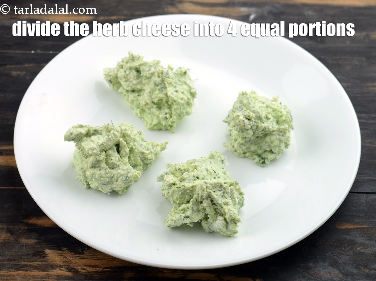 Step 12 – Divide the herb cheese into 4 equal portions and keep aside.