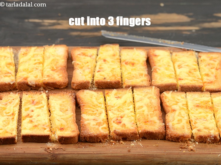 Step 11 – Cut each bread slice into 3 fingers.