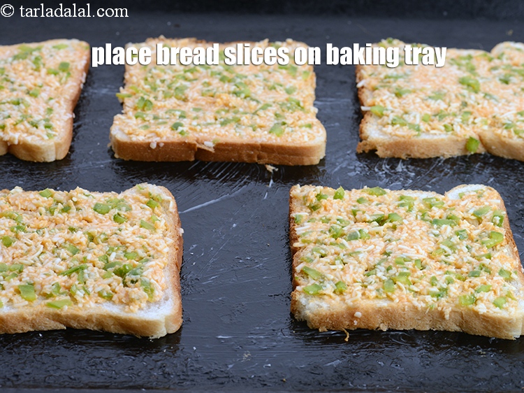 Step 11 – Place the bread slices on the baking tray.