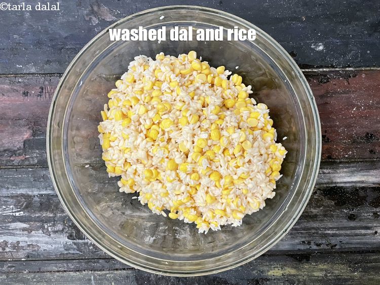 Step 12 – Washed and drained dal and rice.