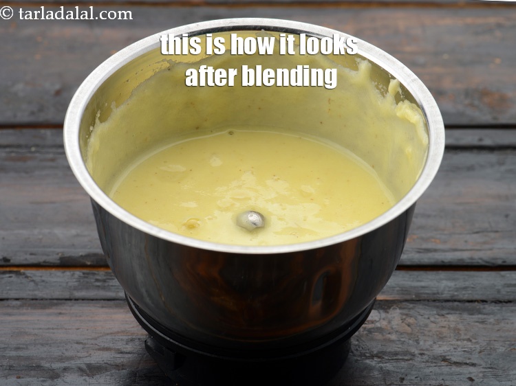 Step 6 – This is how it looks after blending. We need&nbsp;1/2 cup&nbsp;fresh&nbsp;<a href="https://www.tarladalal.com/glossary-pineapple-puree-ananas-ki-puree-97i">pineapple pur&eacute;e</a>.&nbsp;