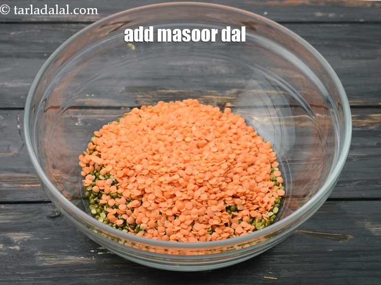 Step 4 – Add 1/4 cup&nbsp;<a href="https://www.tarladalal.com/glossary-masoor-dal-split-red-lentil-masoor-ki-dal-303i">masoor dal (split red lentil)</a>.&nbsp;