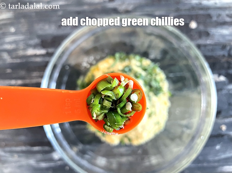 Step 8 – Add&nbsp;<meta charset="UTF-8" />1 tsp&nbsp;finely&nbsp;<a href="glossary-chopped-green-chilli-820i">chopped green chillies</a>.