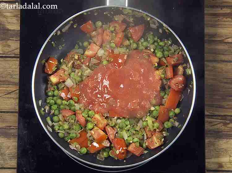Step 10 – Add the tomato pulp and mix well. My brother adds tomato ketchup &amp; pavbhaji masala …