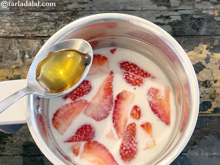 Step 6 – Add 1 teaspoon honey. Strawberries are sweet and you need just a little bit of …
