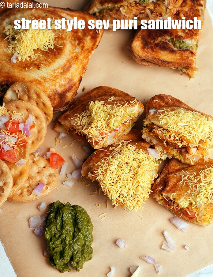 Step 25 – Serve <strong>sev puri sandwich</strong> hot.