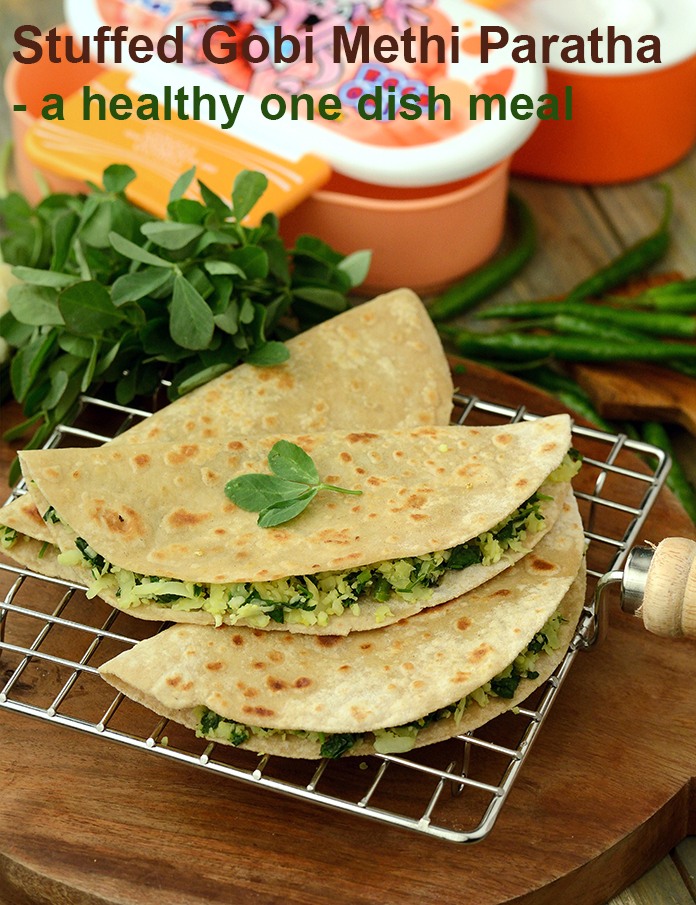 Step 45 – <strong>Stuffed Gobi Methi Paratha - a healthy one dish meal.</strong>