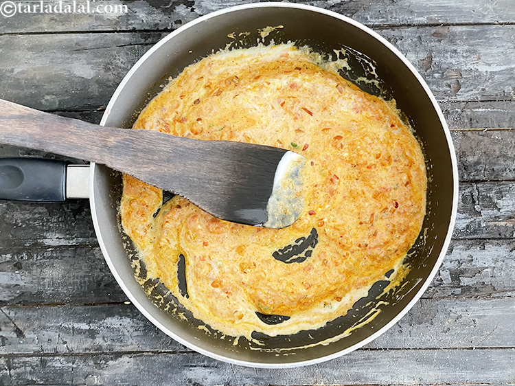 Step 15 – After adding curd, remember to stir continuously to avoid it from splitting.&nbsp;