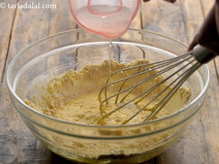 Step 12 – Add &frac12; cup of water gradually. If you want a brighter yellow or orange colored …