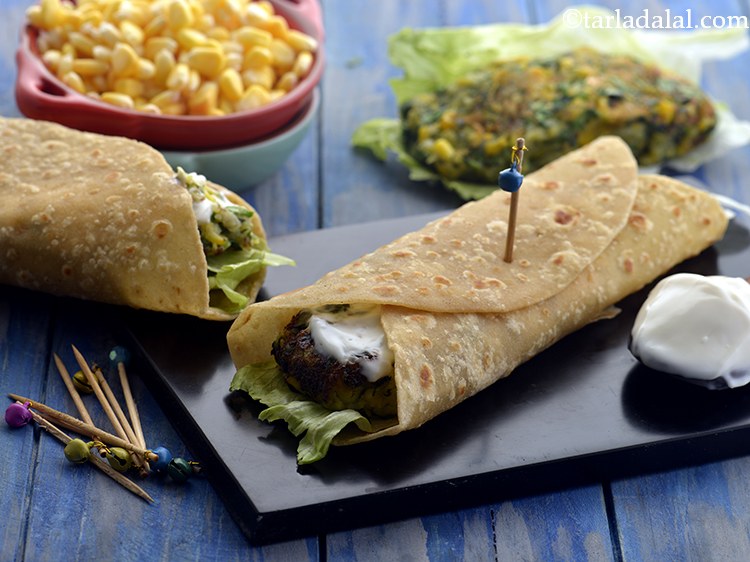 Step 45 – Serve the&nbsp;<strong>sweet corn and spinach wrap | Indian spinach sweet corn wrap | palak sweet …