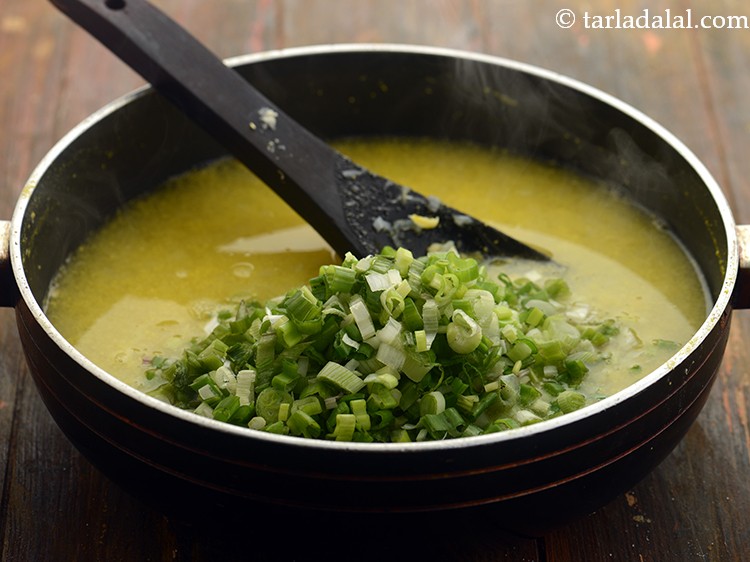 Step 13 – Add the spring onion greens. Spring onion greens are sweeter in taste as compared to …