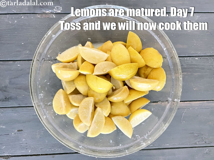 Step 22 – &nbsp; <meta charset="UTF-8" /> <strong>Day 7. Toss the lemons.</strong>&nbsp;We hold the glass bowl and toss …