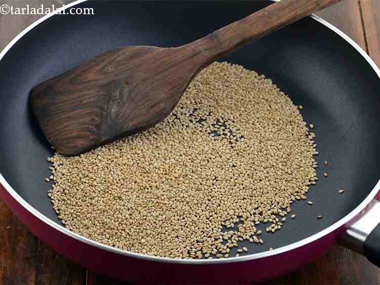 Step 6 – Dry roast the sesame seeds for 1-2 minutes on a medium flame till they are …