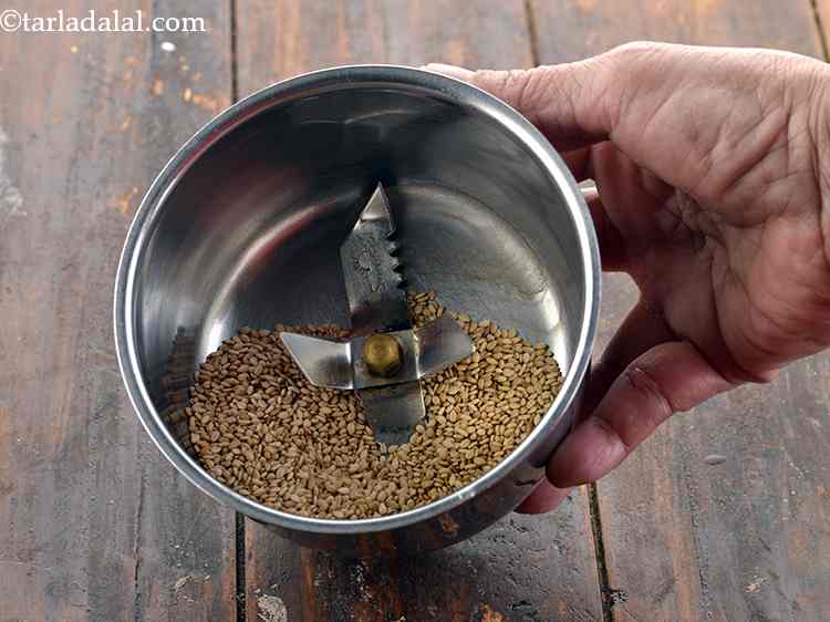 Step 8 – Transfer the cooled seeds to a small mixer jar.