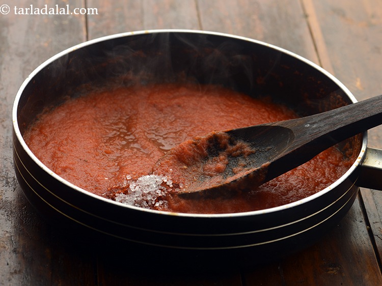 Step 9 – Add sugar to balance the tanginess of tomatoes.