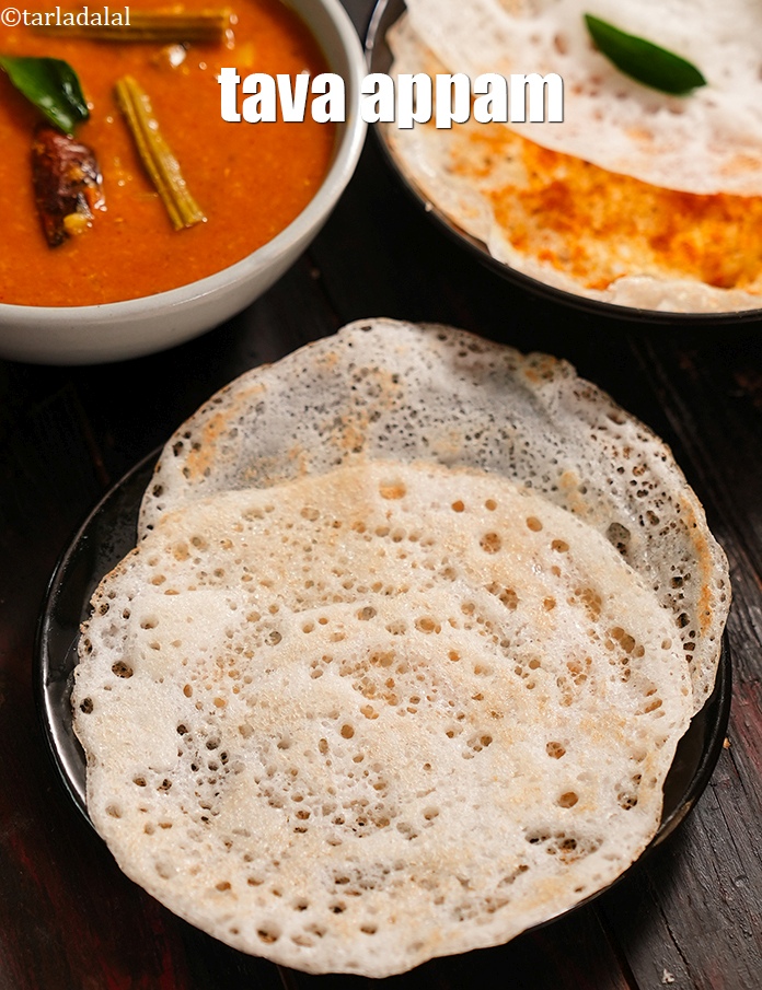 Step 49 – <strong>Tava appam</strong>. Serve tava appam with <a href="https://www.tarladalal.com/coconut-chutney---idlis-and-dosas-1653r">coconut chutney</a>,&nbsp;&nbsp;<a href="https://www.tarladalal.com/sambar-recipe-south-indian-homemade-sambar-recipe-1557r">sambar</a>&nbsp;or<strong> <a href="https://www.tarladalal.com/coconut-stew-194r">coconut stew</a></strong>.