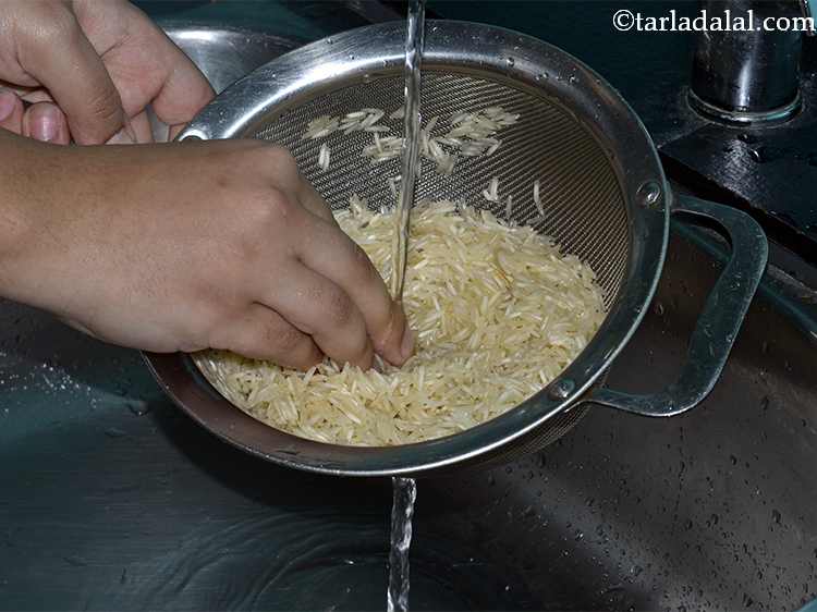 Step 31 – To cook the Chinese long-grained rice for the&nbsp;Schezwan Fried Rice, wash 1 cup of long-grained …