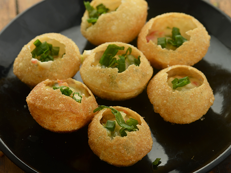 Step 17 – Garnish the&nbsp;<strong>Thai pani puri | Indo-Thai pani puri | mixed vegetables in coconut sauce served …