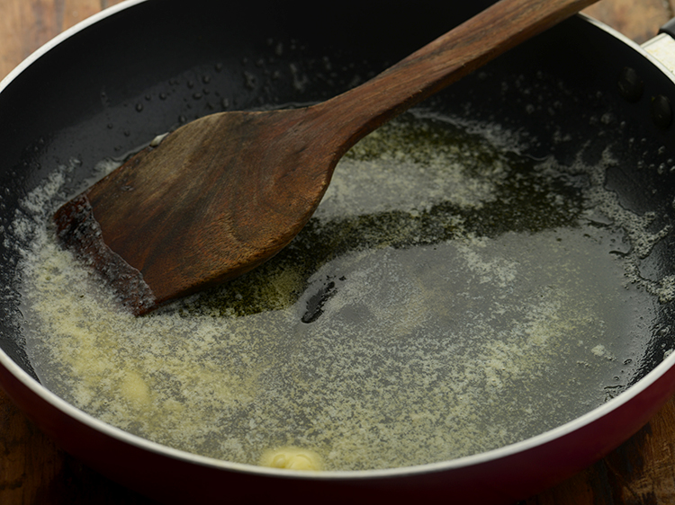 Step 6 – To make mixed vegetables in coconut sauce for the <strong>Thai pani puri</strong>, heat the butter …