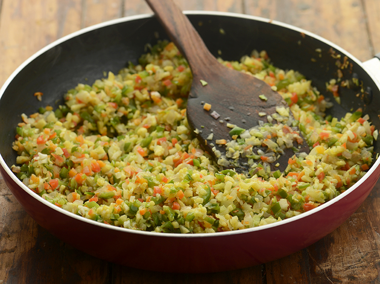 Step 8 – Saut&eacute; on a medium flame for 5 minutes or until they are soft and tender.