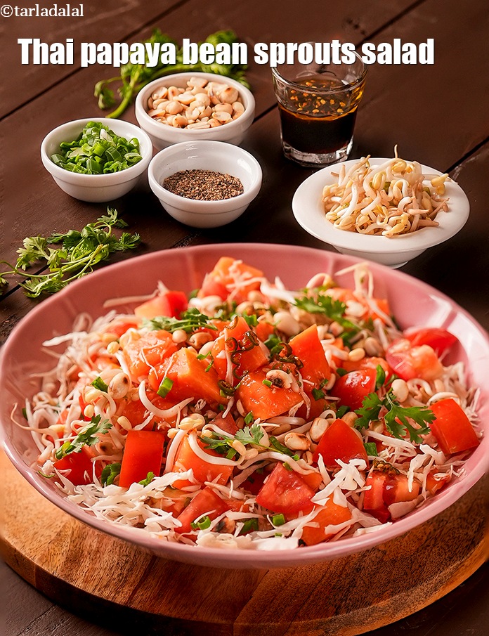 Step 28 – Serve <strong>papaya cabbage and bean sprouts salad | Thai papaya bean sprouts salad | veg …