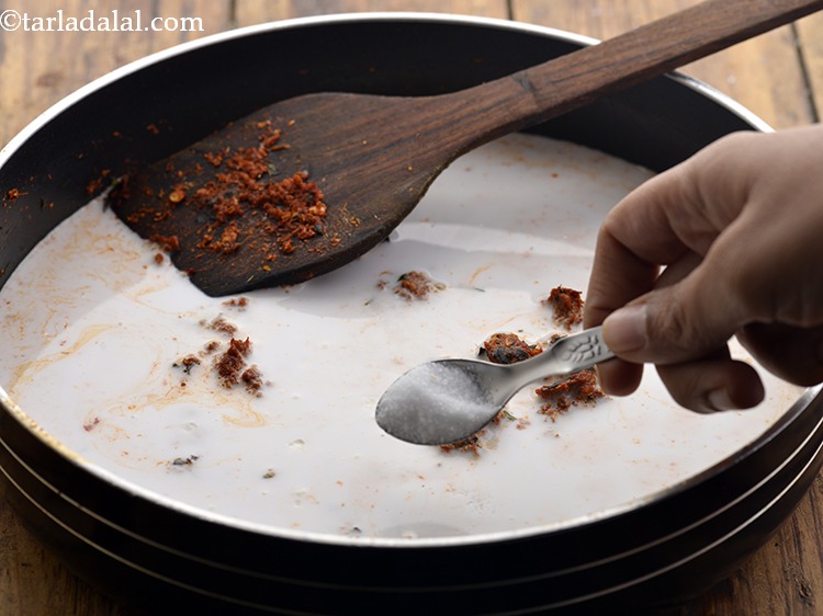 Step 17 – Add the cornflour-coconut milk mixture and salt.