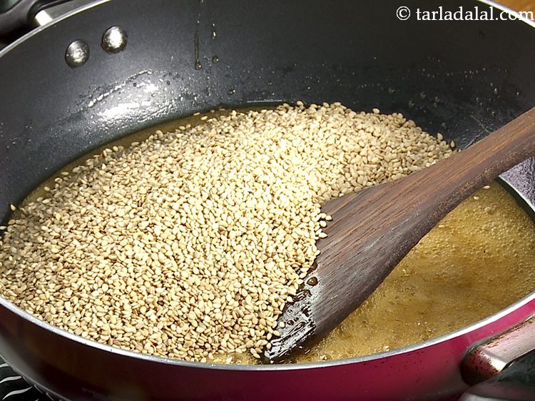Step 8 – <p>Add the sesame seeds. Jaggery and sesame are heat-producing ingredients, giving warmth to our body, …
