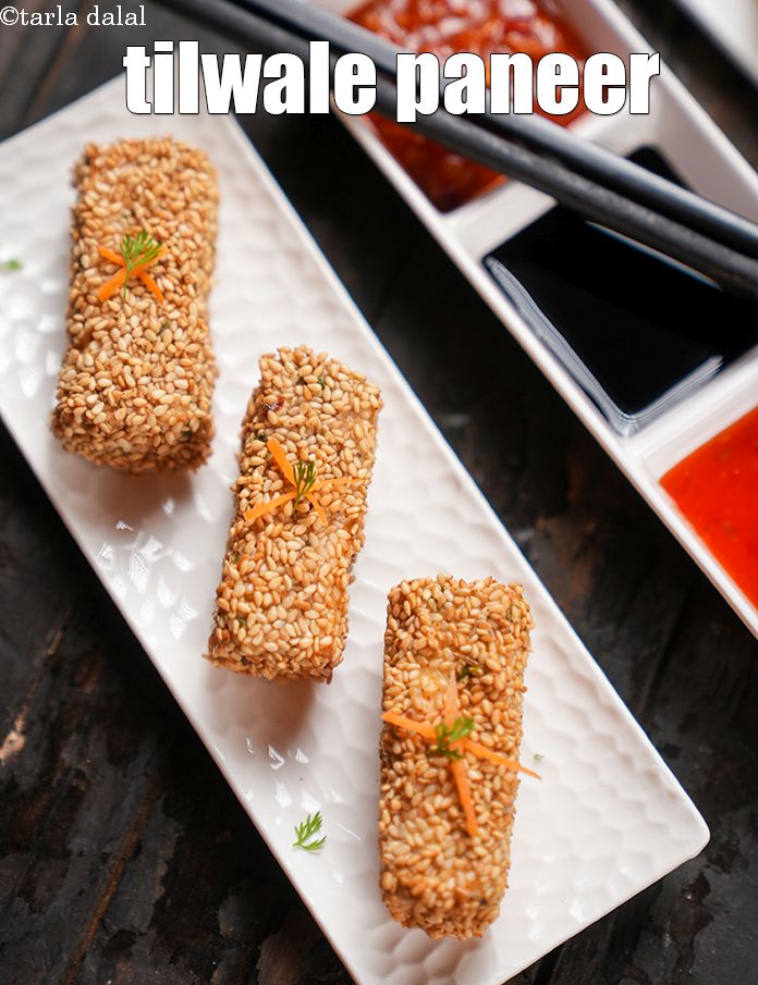 Step 17 – Serve<strong> sesame paneer recipe</strong> immediately with schezwan sauce.<br /> &nbsp;