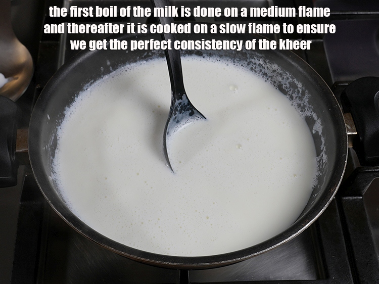 Step 20 – The first boil of the milk is done on a medium flame and thereafter it …