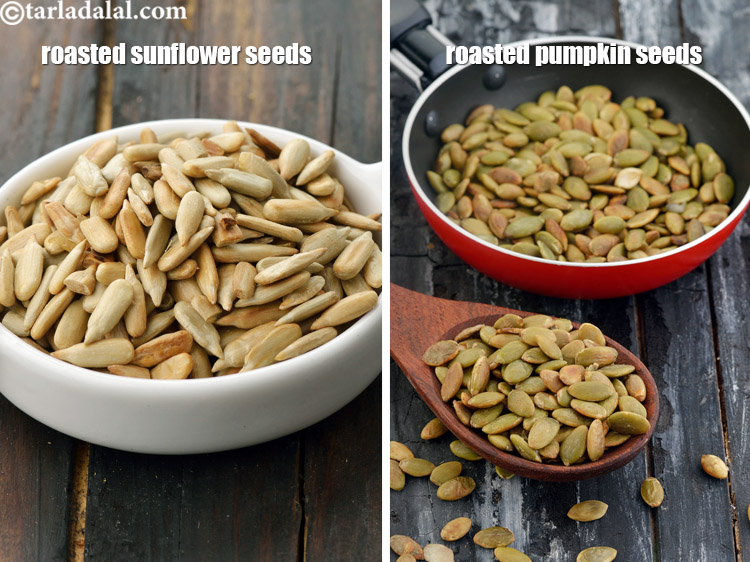 Step 19 – If you wish you can also add <a href=".https://www.tarladalal.com/how-to-roast-sunflower-seeds-42376r" target="_blank"><strong>roasted sunflower seeds</strong></a> and <a href="https://www.tarladalal.com/how-to-roast-pumpkin-seeds-roasted-pumpkin-seeds-42257r" …