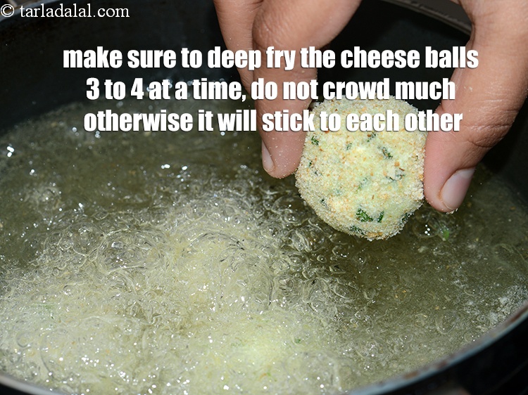 Step 35 – Make sure to deep fry the cheese balls 3 to 4 at a time, do …