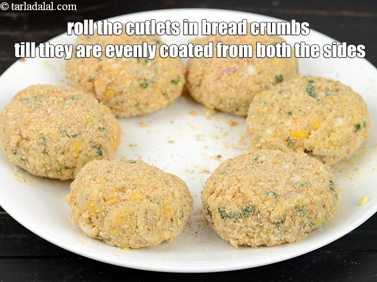 Step 28 – Roll the cutlets in bread crumbs till they are evenly coated from both the sides.