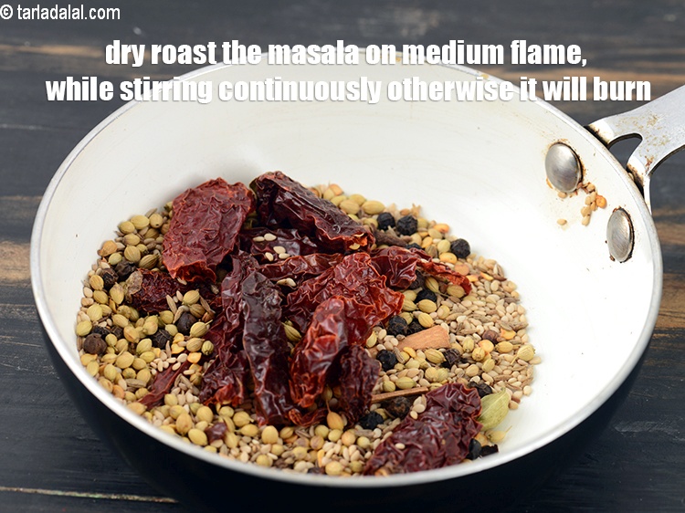 Step 41 – Dry roast the masala on medium flame, while&nbsp;stirring continuously otherwise it will burn.