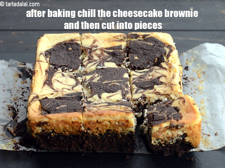 Step 39 – After baking chill the cheesecake brownie and then cut into pieces.